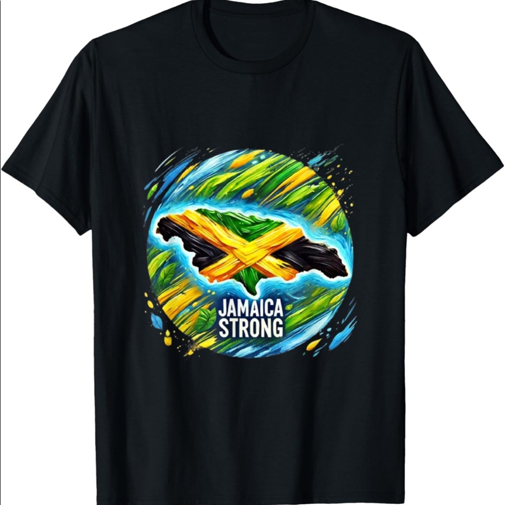 Black Jamaica String t-shirt. Men’s, size large 100% cotton.